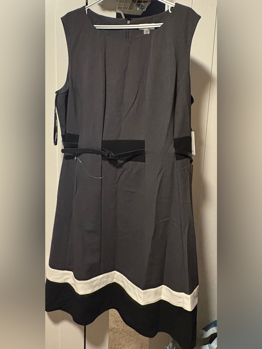 Calvin Klein Classic Black Sleeveless A-Line Dress with Contrast Trim